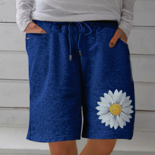 Women's Cotton And Linen Plus Size Elastic Casual Printed Shorts