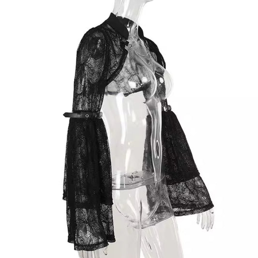 Slim-fit Rose Stand Collar Sleeve Smock Top