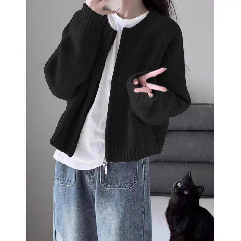 Loose Thickened Zipper Cardigan Long-sleeved Knitted Top