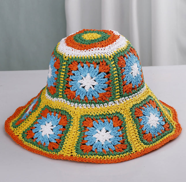 Sweet All-matching Woven Straw Hat Female Seaside Sun-proof Bucket Hat
