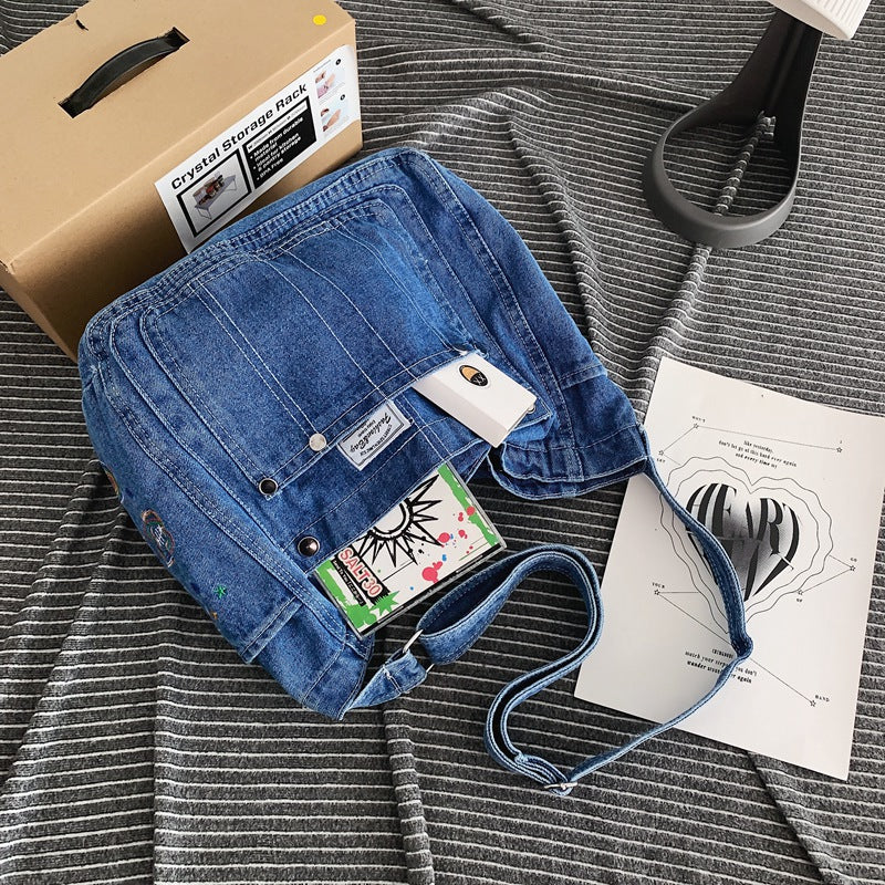Enkel Denim Dame Skuldertaske Med Stor Kapacitet