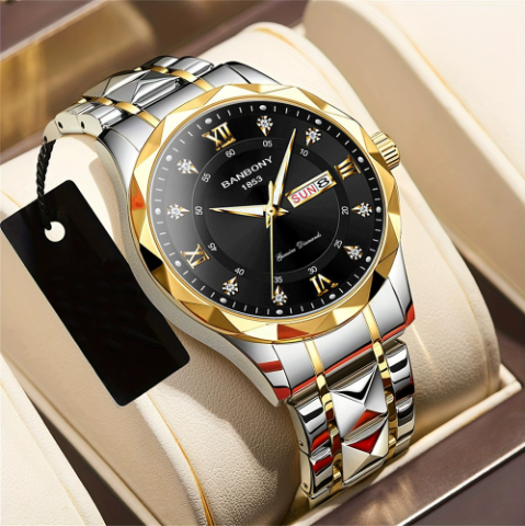 Men's English Calendar Diamond Case Rope Luminous Waterproof Watch