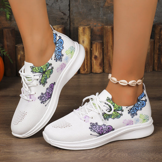 Plus Size Printed Lightweight Fly-knit Sneakers Women