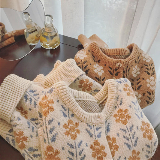 New Thickened Loose Retro Jacquard Sweater Cardigan