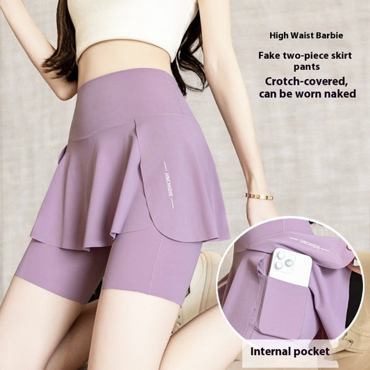 False-two-piece Skirted Leggings Pocket Three-point Shark Pants Yoga Pants