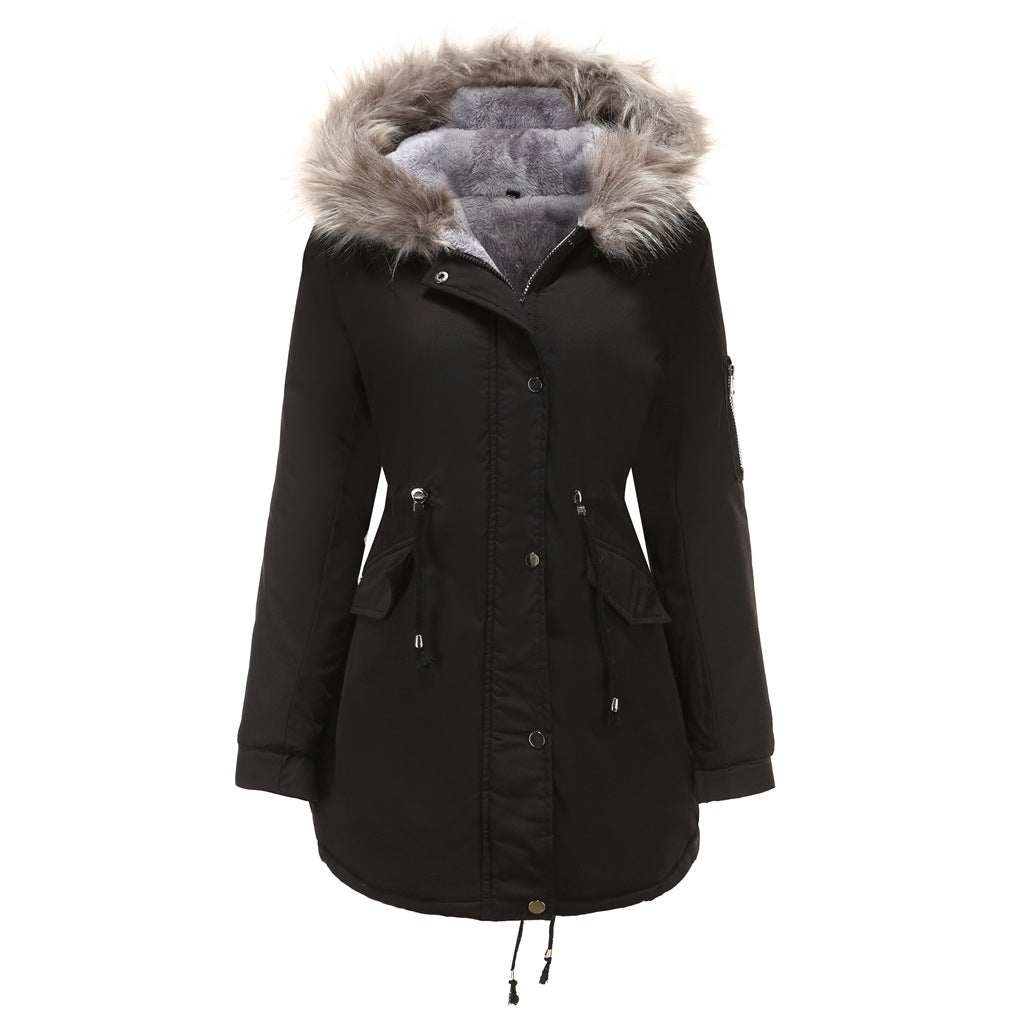 Winter Clothing Fleece-lined Thickened European Size Cotton-padded Coat