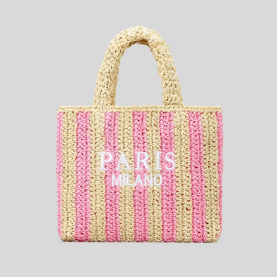 Striped Hand-woven Straw Bag Women's Embroidered Letters