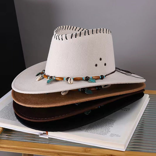 Western Cowboyhat til mænd og kvinder med juvelkæde fedorahat