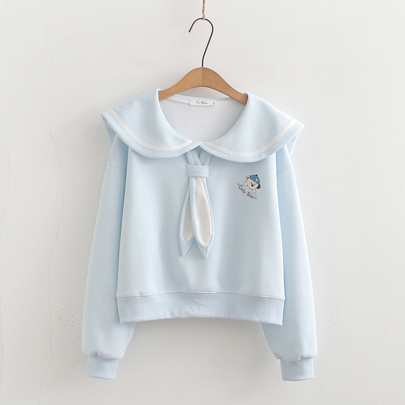 Sømandsfløjls Sweater til Kvinder Preppy Stil Top