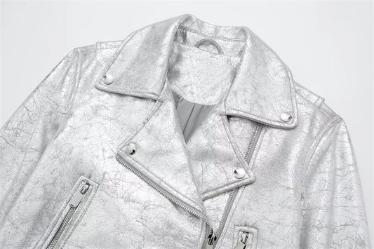 Metal Motorcycle Jacket Autumn Zipper Coat