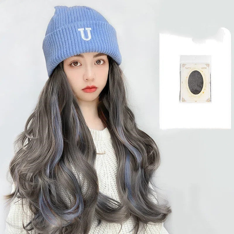 Hat Wig All-in-one Net Red Lady Lifelike Wool Knitted Hat