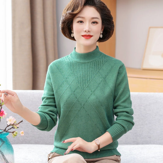 Mock Neck Sweater Mom's Fashionable Pullover Bottoming Shirt