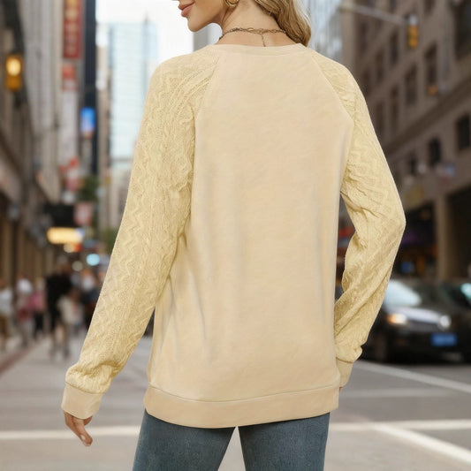 Women's Lightweight And Fashionable Solid Color Round Neck Knitted Sleeve Top
