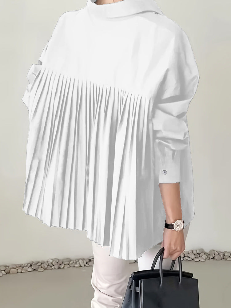 Loose Ruffled Asymmetrical Niche Blouse With Flared Hem
