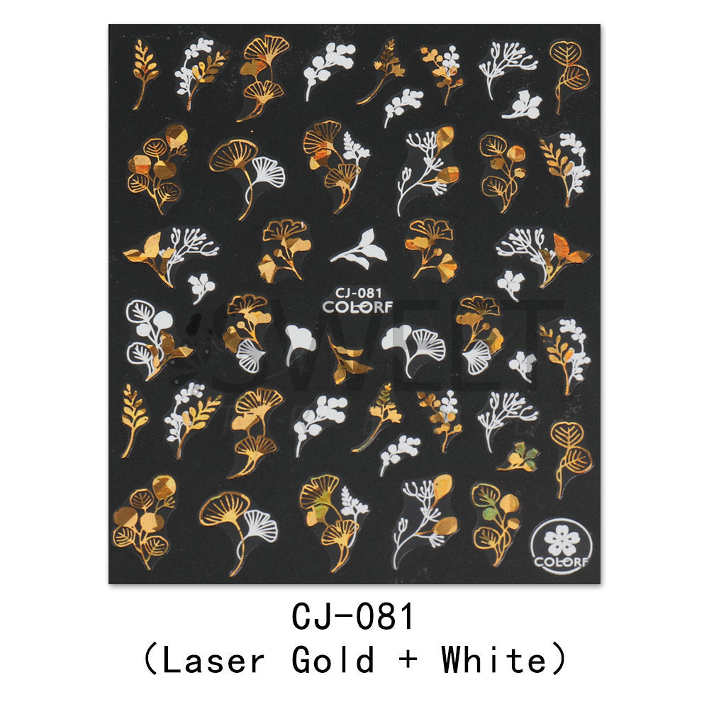 Nail Sticker Laser Golden Maple Leaf Letter Fan 3D