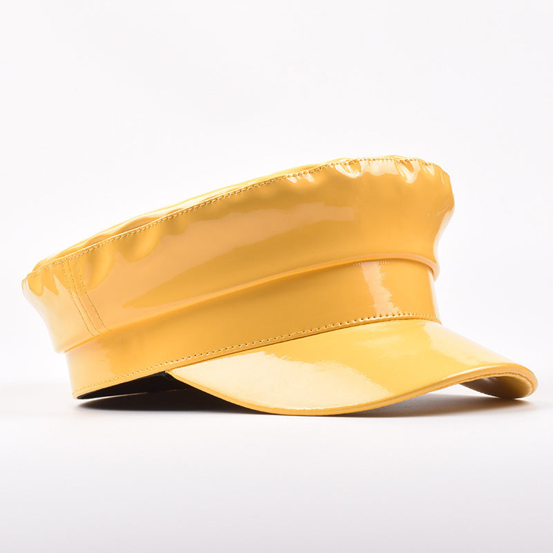 Solid Color Patent Leather Flat Top Navy Hat