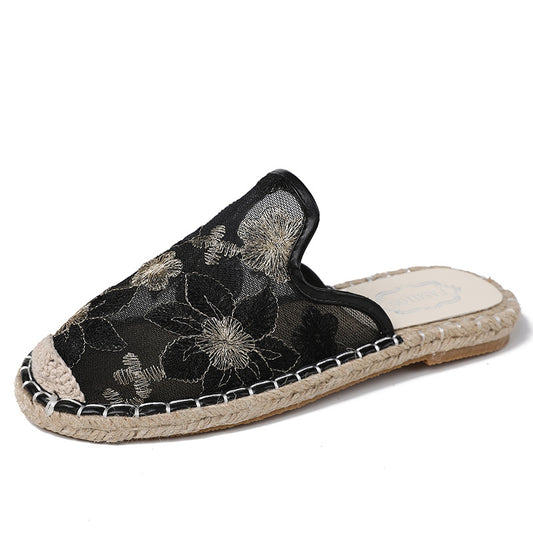 Flat Hemp Rope And Tendon Bottom Half Slippers
