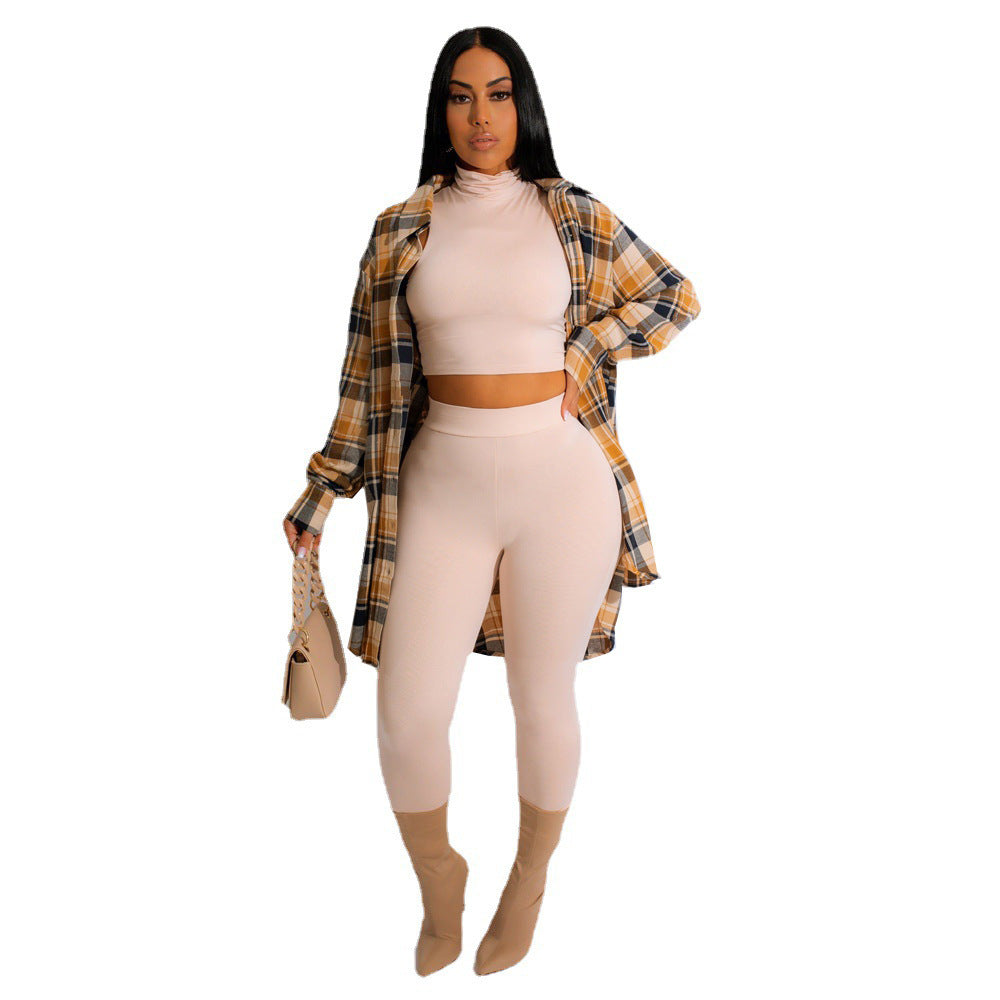 Womens Casual Turn-Down Collar Plush Plaid Shirt Dress