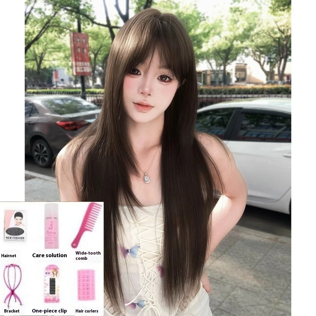 Wig High-level Black Tea Simulation Increase Hair Amount Natural Sweet Replacement