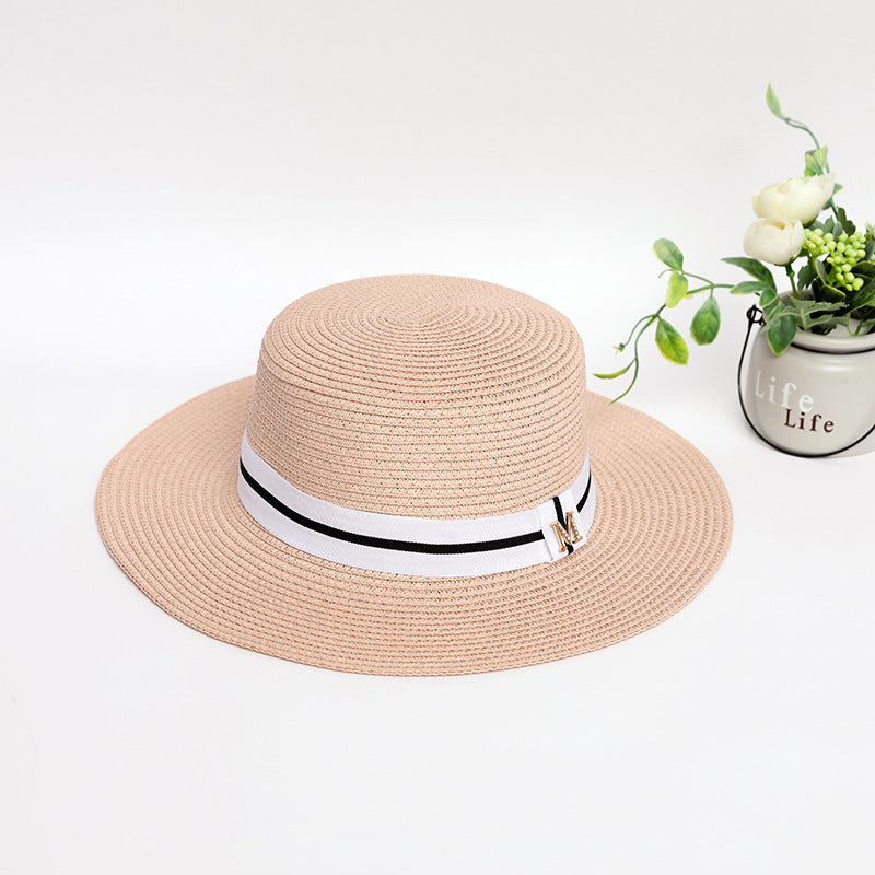 Rhinestone M Standard Flat Top Straw Hat Seaside Shade