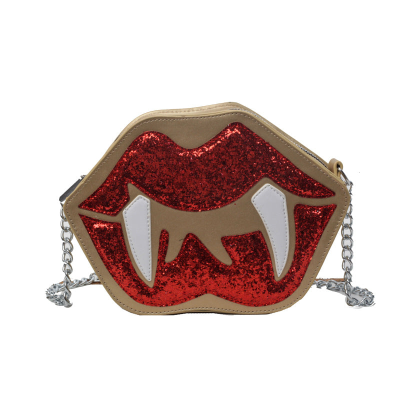 Personality Sequin Chain Funny Big Lips Style Crossbody Bag