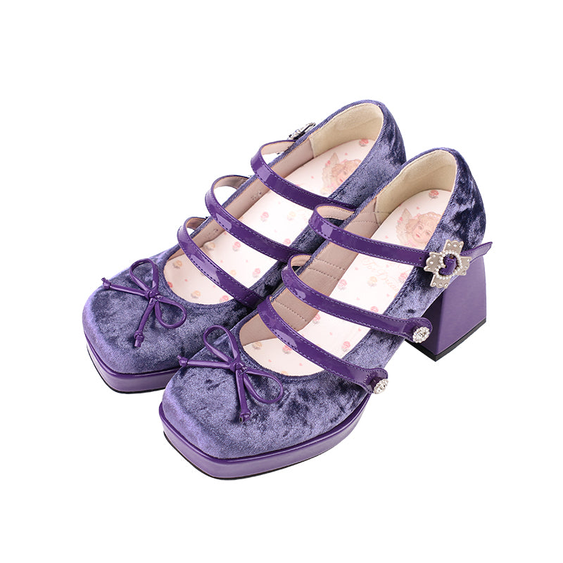 Velvet Edition Original Pearl Bow Three Buckles