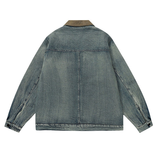 Color Stitching Turnover Neck Denim Puffer Jacket