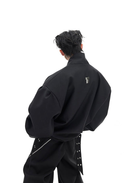 Niche Curved Machete Sleeve Black Jacket Coat