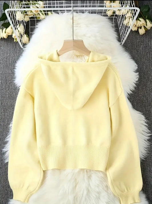 Women's Ivory Yellow Oversized Hooded Cardigan