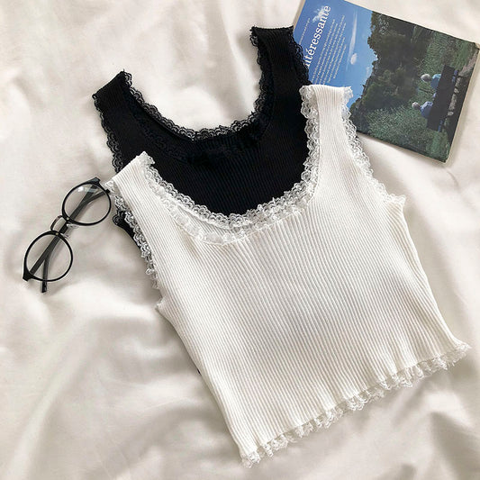 Vintage-paneled Lace-trimmed Cropped Camisole