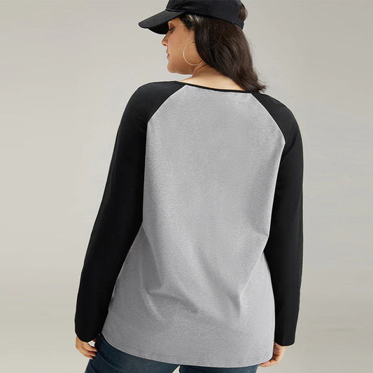 Women's Loose Patchwork Design Niche Casual Long Sleeve Top