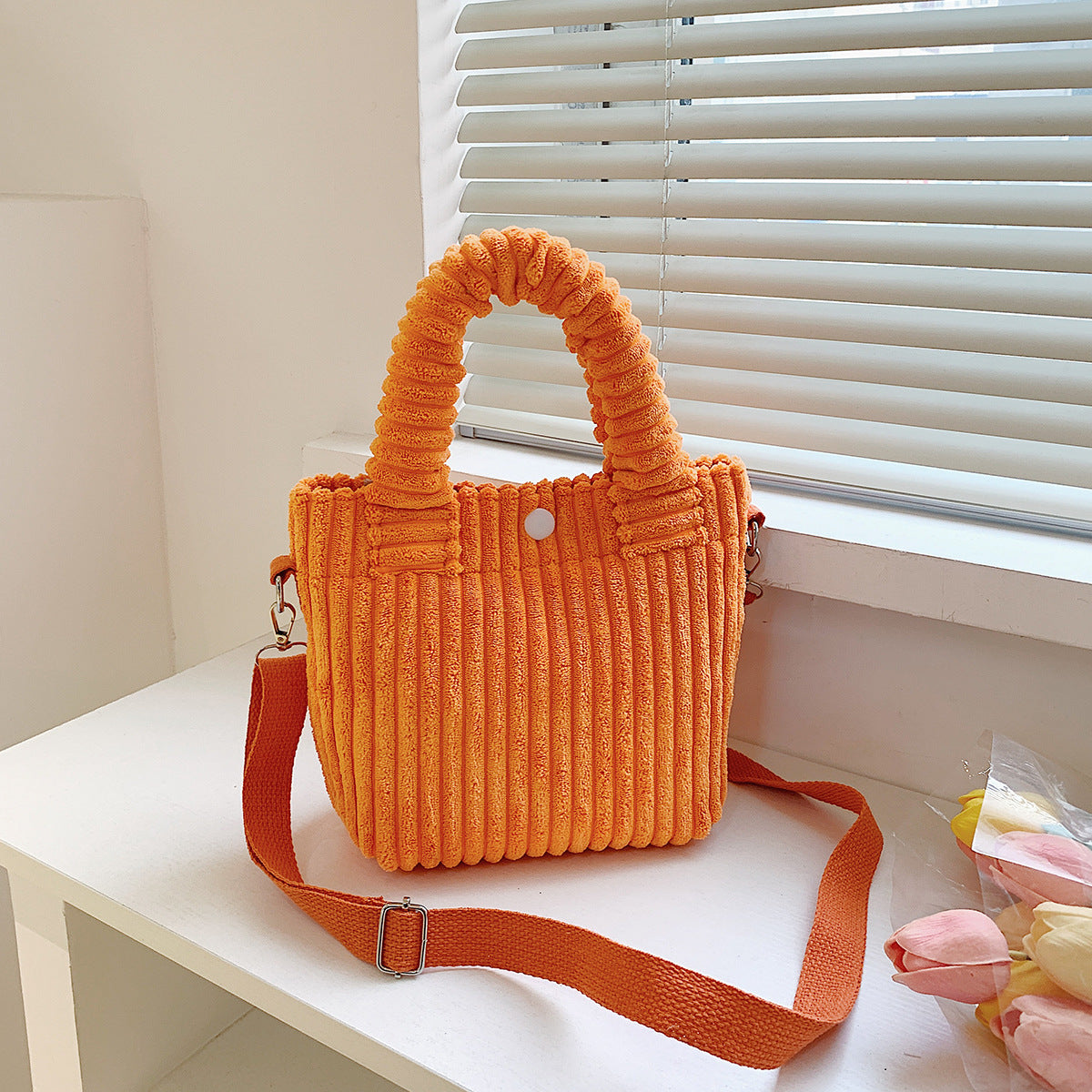 Niche Corduroy Bucket Bag Plush Crossbody