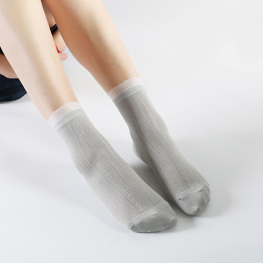 Women's Socks With Glass Silk Lace Hollow Mesh In Tube