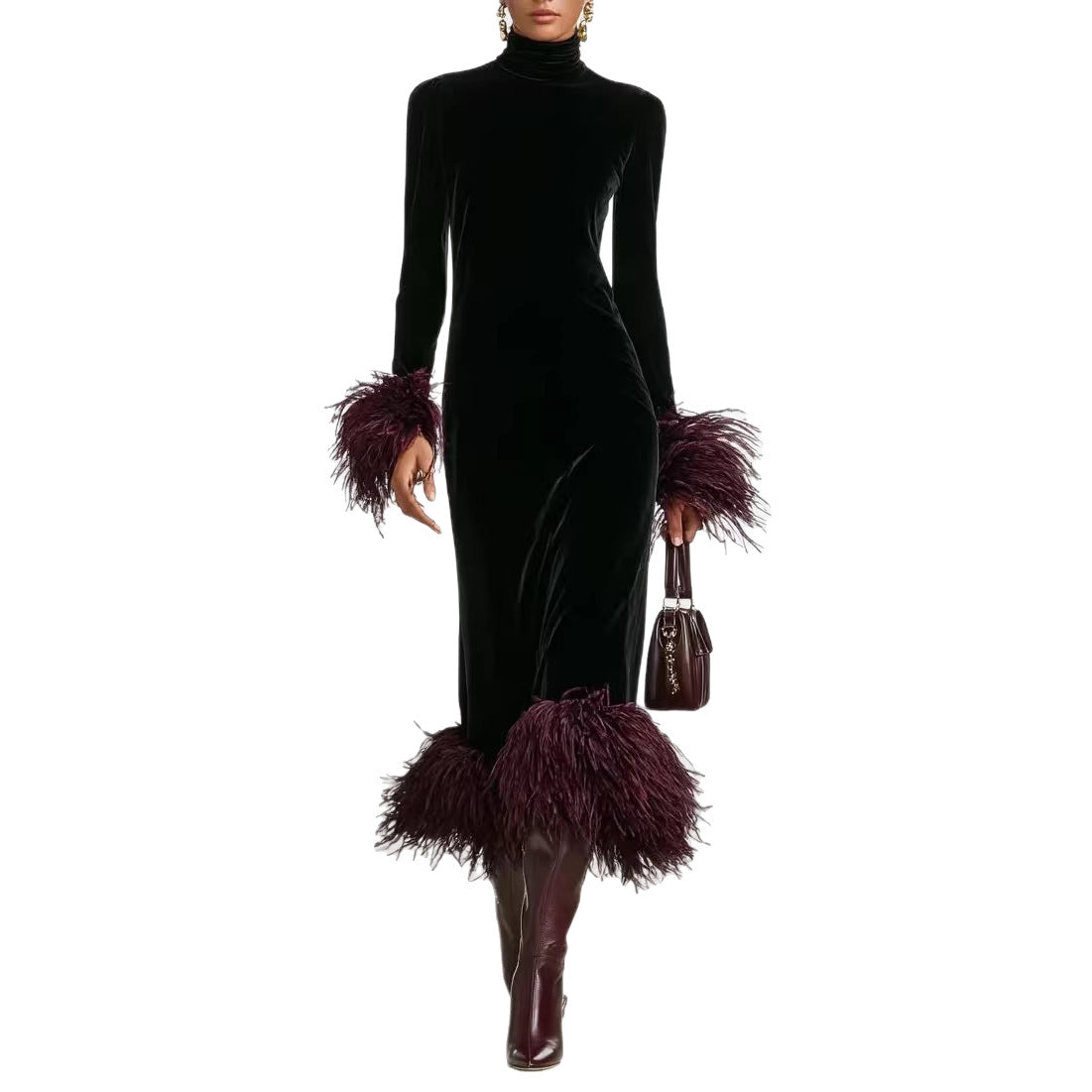 Euro-American AutumnWinter Heavy-Embroidered Vintage Velvet Dress