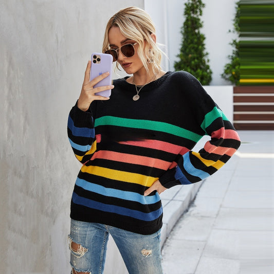 Striped Stitching Internet Celebrity Knitwear Fashion Sweater