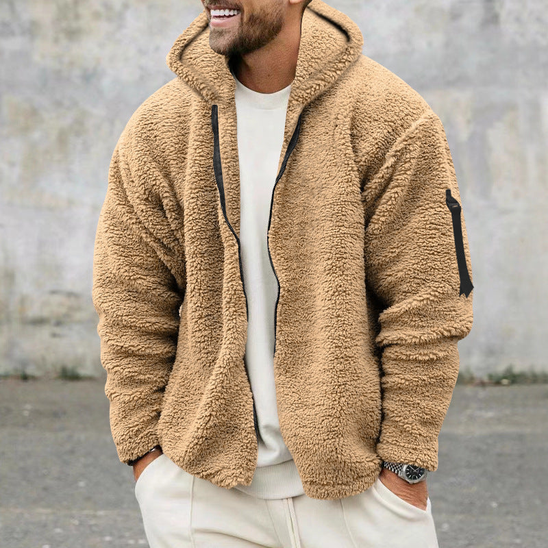 Men's Double-sided Polar Fleece Warm Hooded Zip-up Jacket