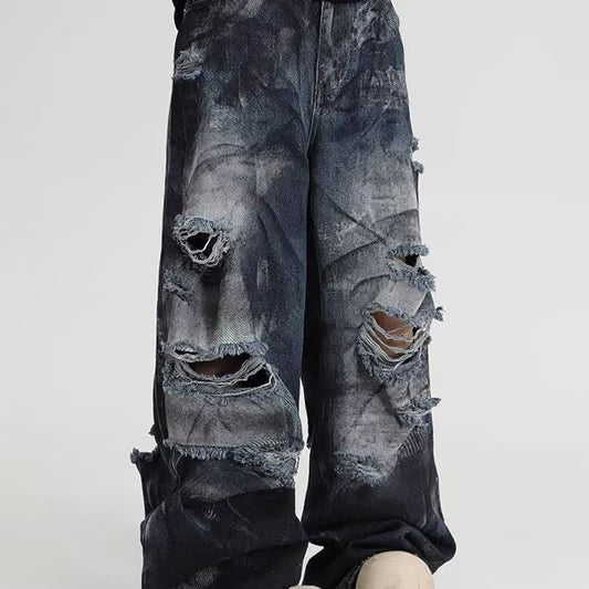 Fashion Trendy Brand Ripped Leisure Jeans For Men And Women