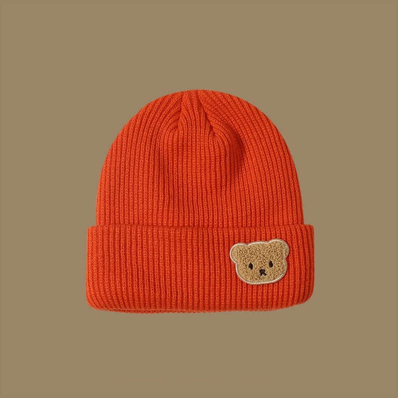 Knitted Wool Warm Hat Embroidered Bear Hat