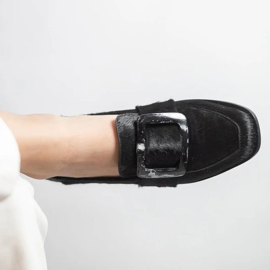 Low-cut Vintage Large Square Button Loafers For Women