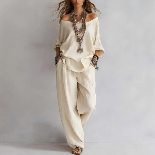 Women's Casual Loose Top And Wide-Leg Pants Set