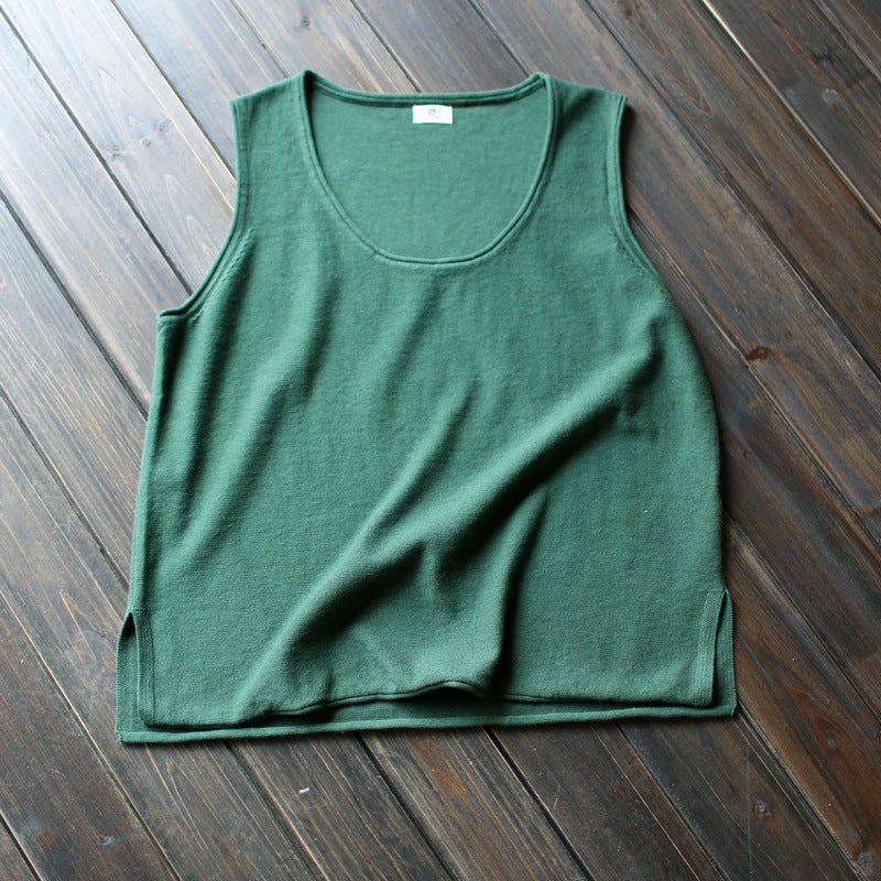Round Neck Women's Loose Artistic Curling Distressed Vest