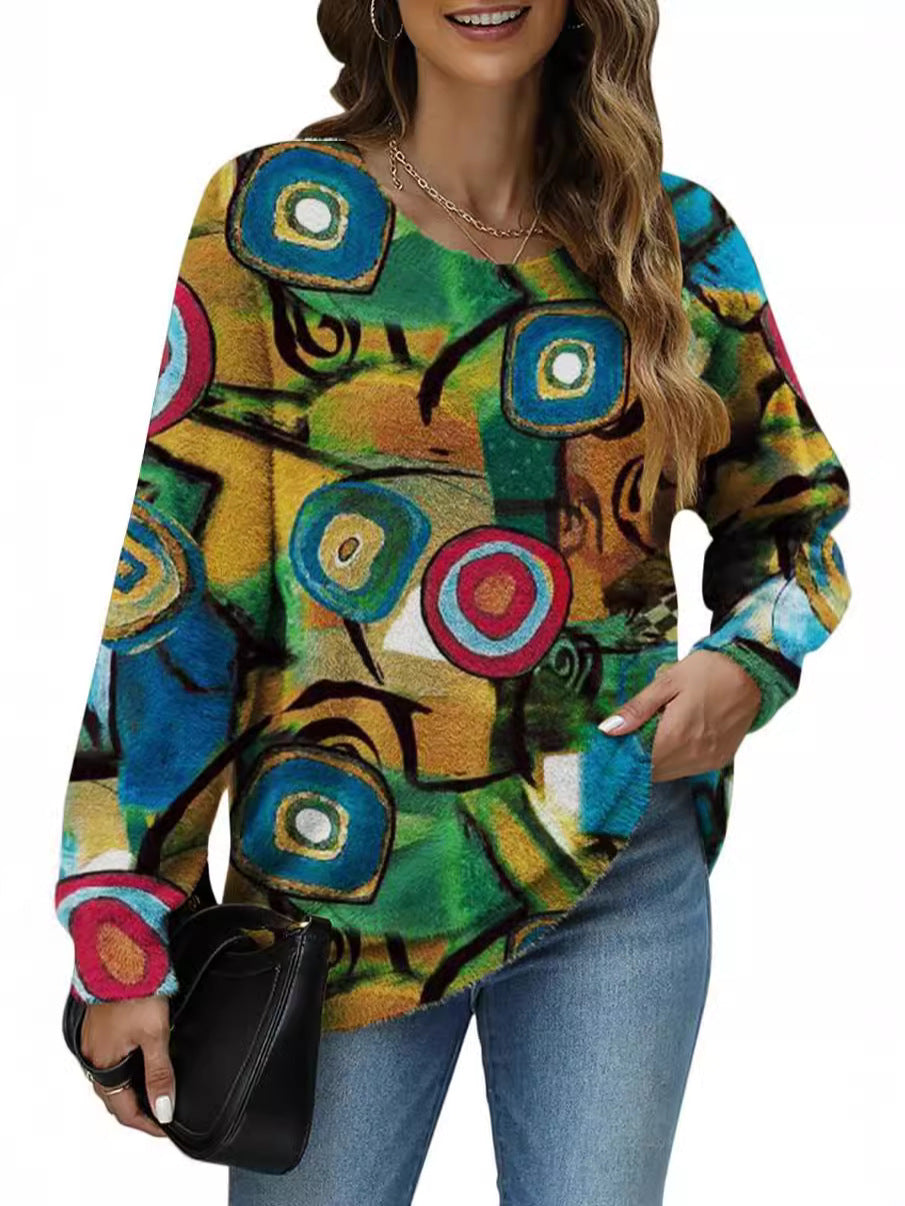 Graffiti Plus Size Dametøj Pullover Casual Top