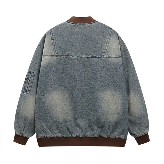 Letter Patch Embroidered Denim Baseball Cotton-padded Jacket Vintage