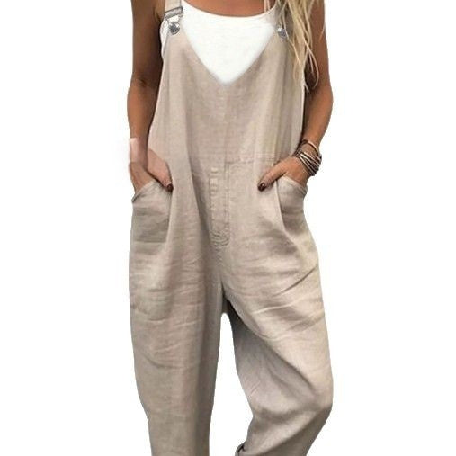 Casual Plus Size Overalls Pocket Solid Color