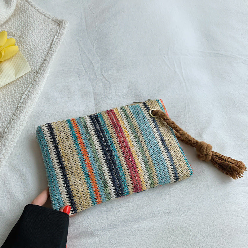 Colorful Striped Hand Holding Women's Woven Envelope Bag