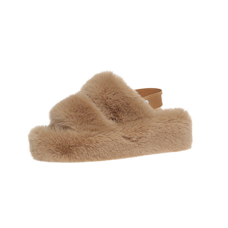 Flat Casual Thick-soled One-word Plush Drag Women's Shoes