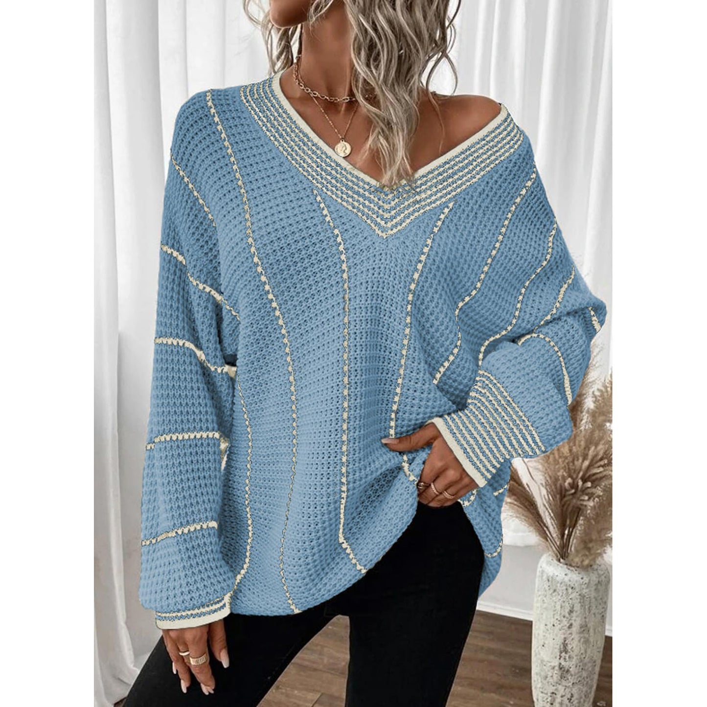 New Autumn And Winter Knitting Striped Pullover Loose Top