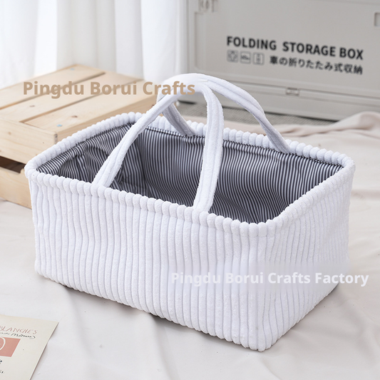 Simple storage basket-portable-white-corduroy-1 piece