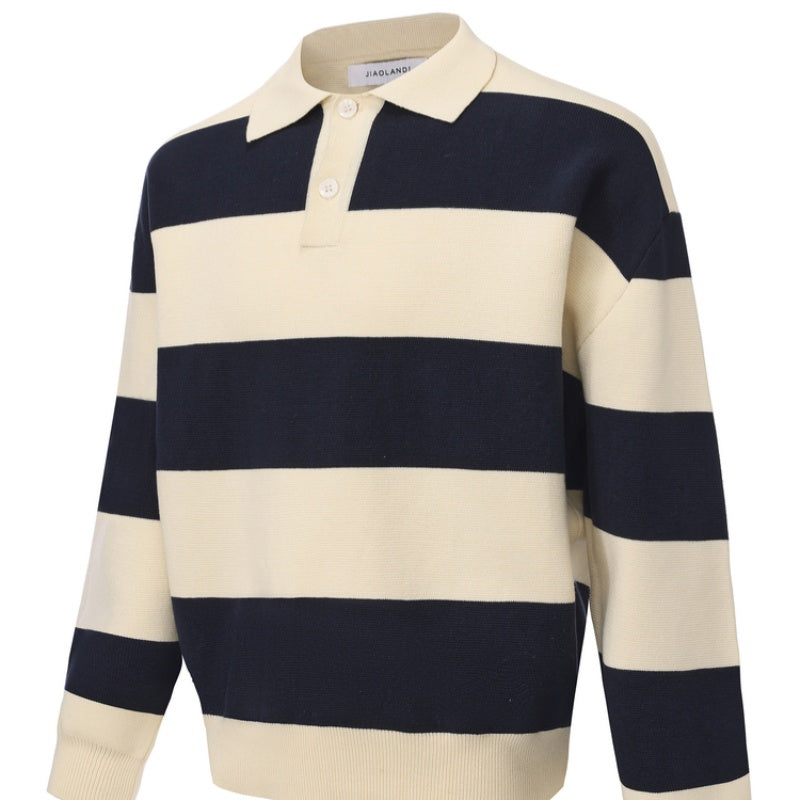 Autumn And Winter Basic Korean-style Loose Blue And White Striped Versatile Loose Sweater