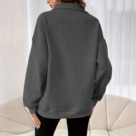Efterår Og Vinter Løs Langærmet Halv Lynlås Sweater